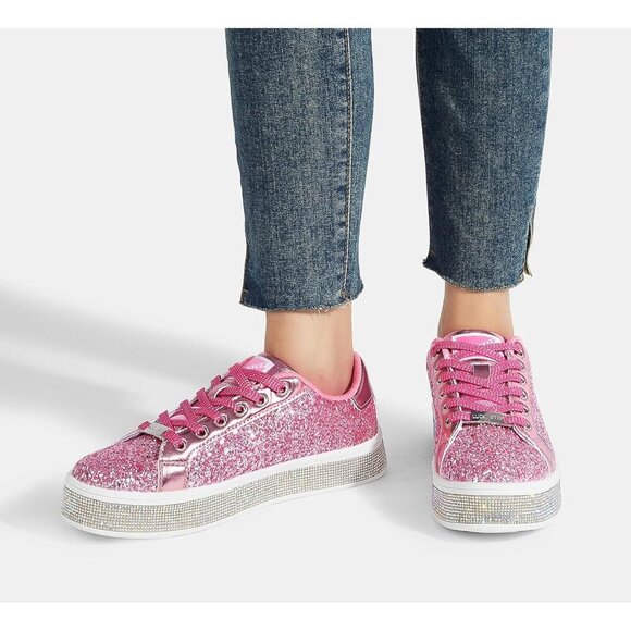 LUCKY STEP Women Platform Glitter Sneakers Sparkly Bedazzled Wedding Bridal Shoe - Picture 6 of 9